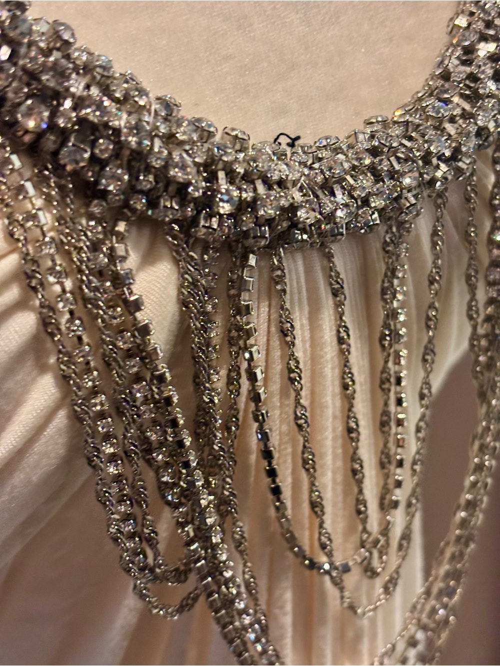 Cream Glamorously Jeweled,Sleeveless Gathered-Front Camisole - Picture 5 of 6